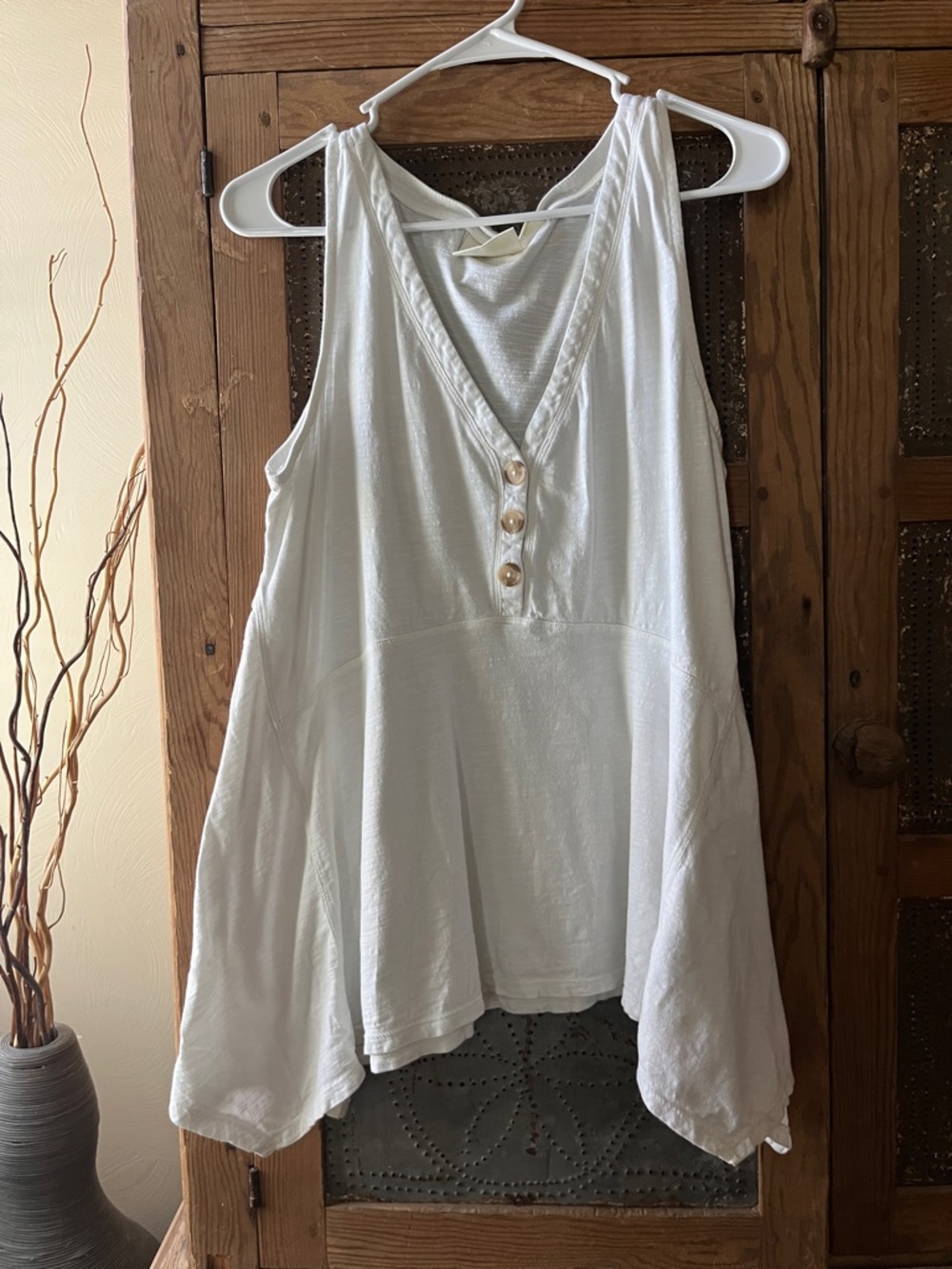 Anthropologie White V-Neck Button Placket Swing Tank